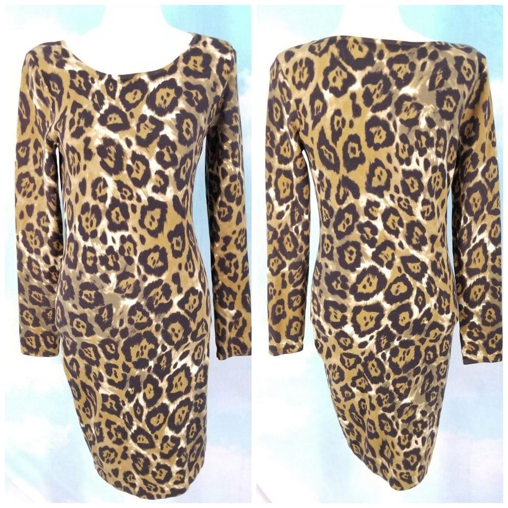 Moda Long Sleeve Animal Print Dress - Medium